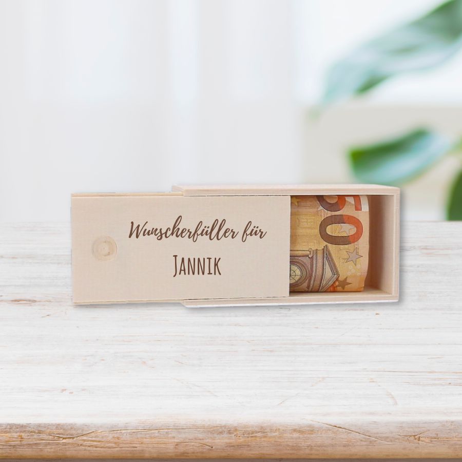 Schiebebox aus Holz für Geldgeschenke personalisiert mit Namen